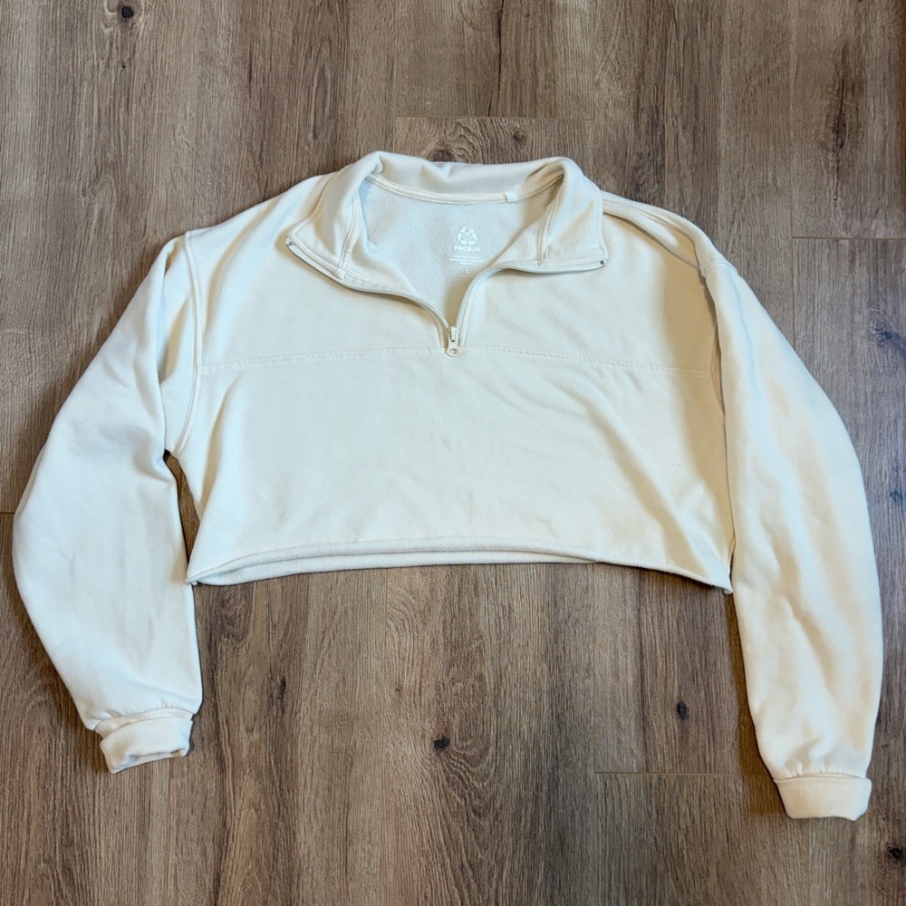 PacSun Cream Cropped Quarter-Zip Pullover